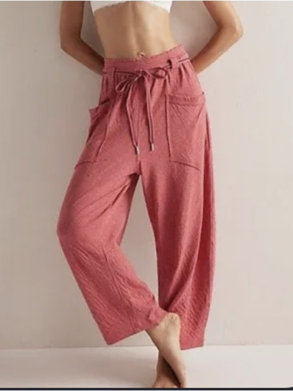 Free People Intimately Relaxed Drawstring Wide-Leg Pants in Rose